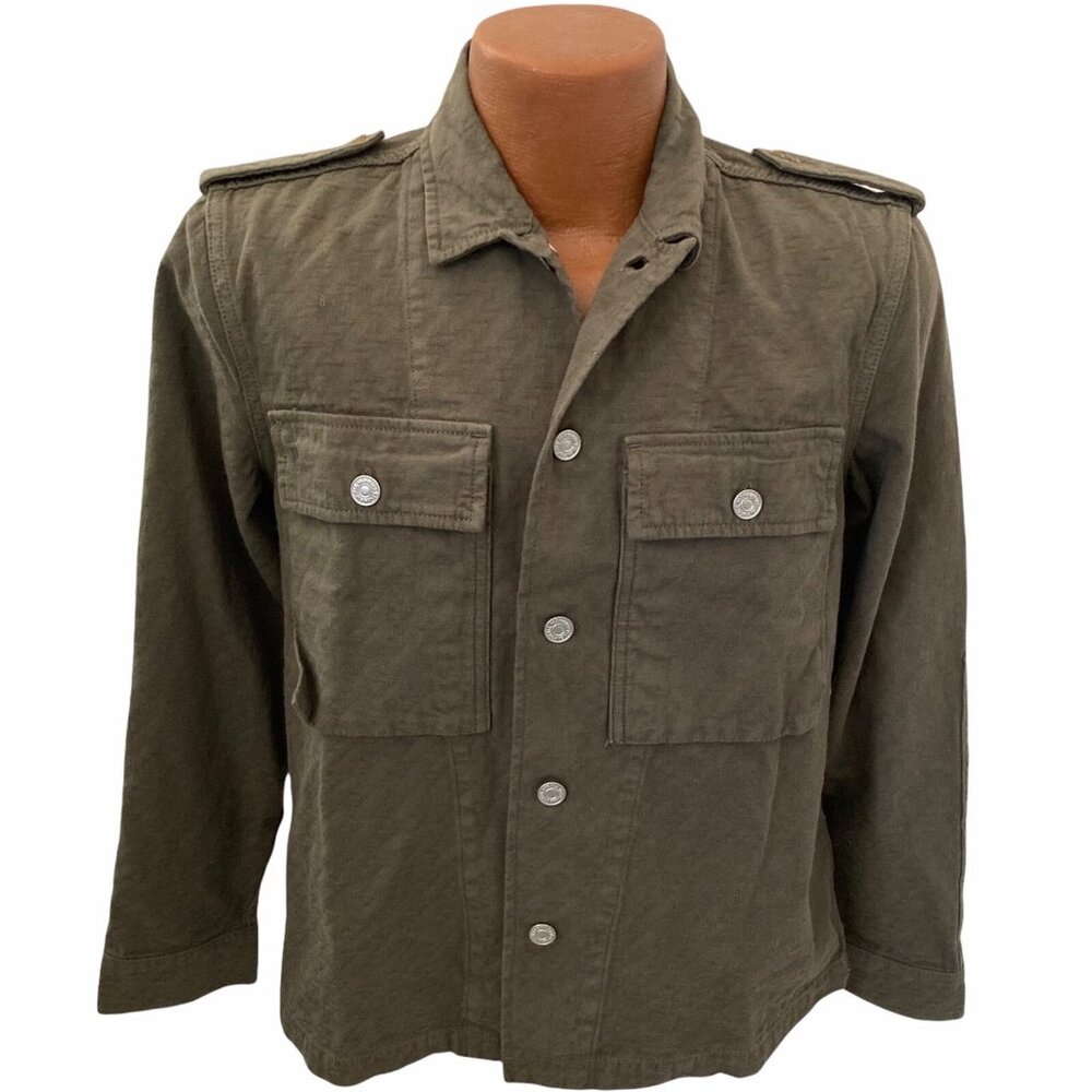 7 For All Mankind Textured Military Shirt Jacket Mens Small Olive Green Shacket - Picture 12 of 12
